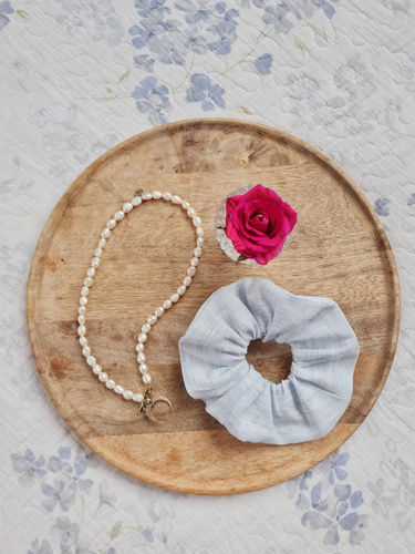 Gumka do włosów GL scrunchie lniana Marija - błękitny