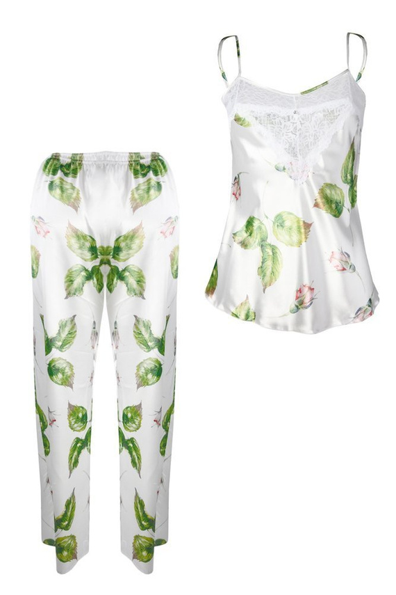 Piżama Damska Satynowa Flowers DKaren - DK-KC 10 biały