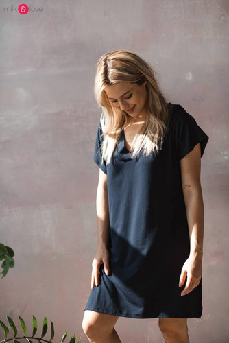 Bambusowa koszula nocna ciążowa i do karmienia Moon Milk&Love granatowy