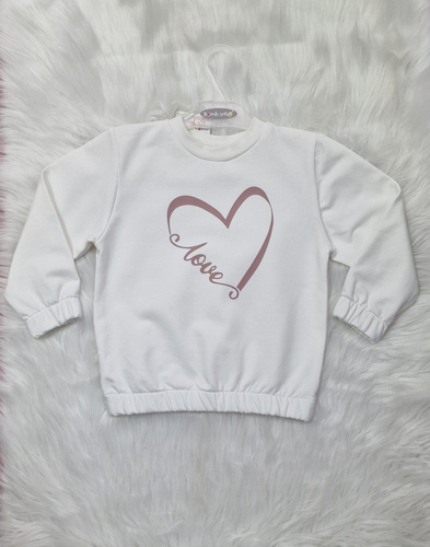 Bambarillo Love Heart – bluza dziecięca ecru, dzianina dresowa, zdobienie DTF