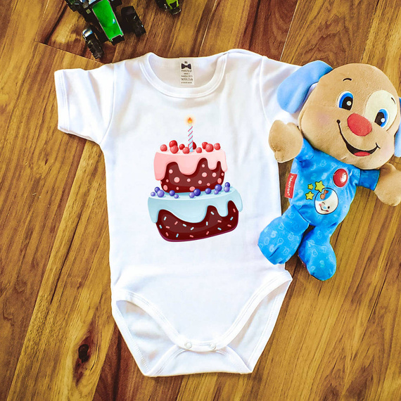 Body krótki rękaw "ROCZEK torcik z jedynką" Moocha biały 