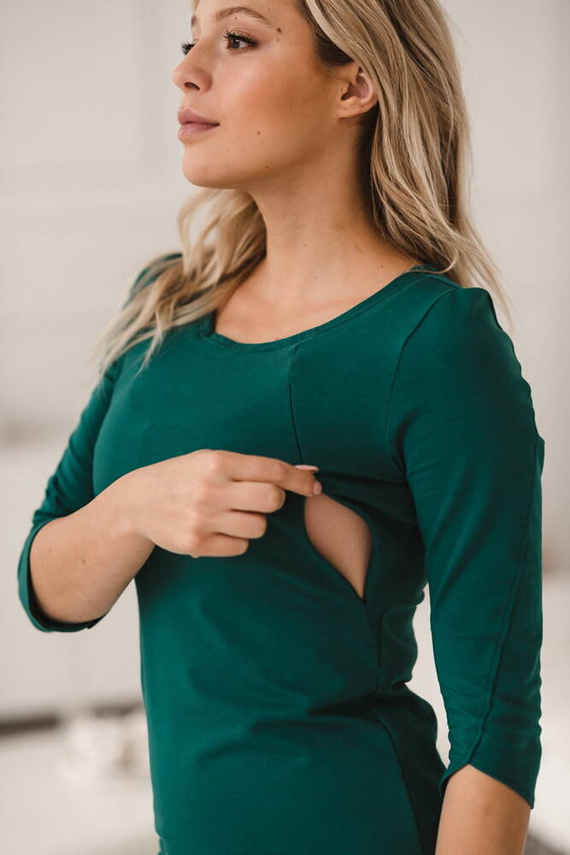 Milky Dress Sukienka do karmienia Milk&Love rękaw 3/4 butelkowa zieleń