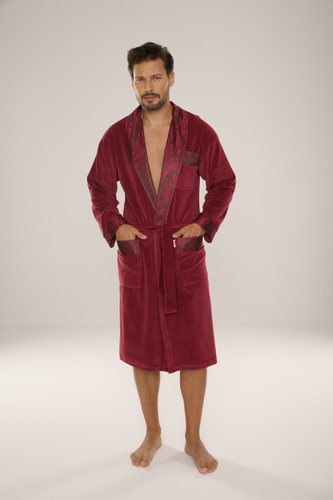 De Lafense Noble 868 – szlafrok męski welurowy elegancki, praktyczny, wygodny, burgund