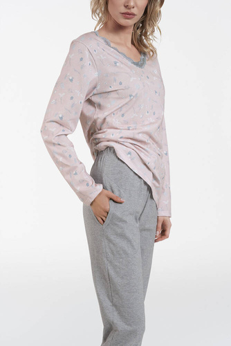 Piżama Damska długi rękaw, długie spodnie Simona Italian Fashion - druk/melanż