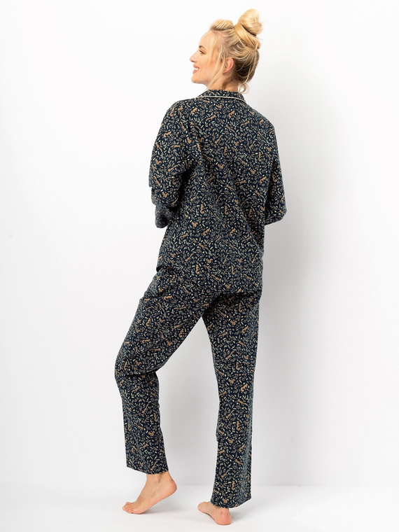 Piżama damska Key LNS 706 – flanela bawełniana, długi rękaw, zapinana na guziki