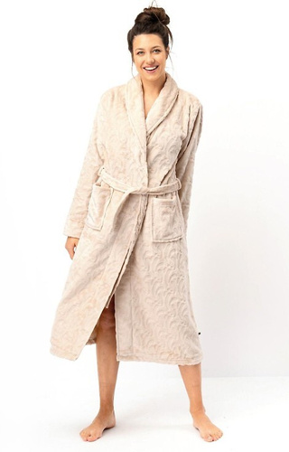 Key LGL 605 szlafrok damski – beżowy, za kolano, miękka dzianina