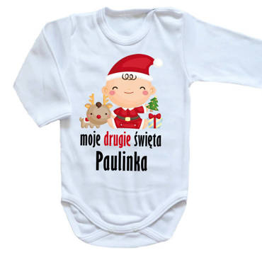 Body długi rękaw "Moje drugie Święta z imieniem"" Moocha biały
