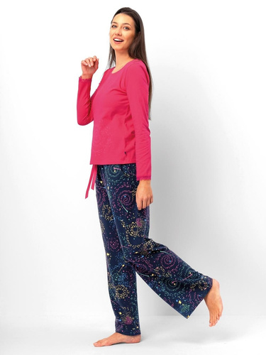 Piżama damska Key LNS 491 – bawełna, długi rękaw, flanelowe spodnie