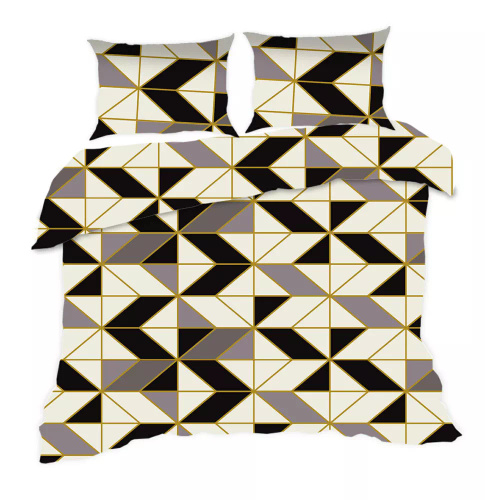 Komplet pościeli bawełnianej Classic E24 Karo 1808N geometria kremowa szara czarna – 100% bawełna, mocny splot, 2 elementy