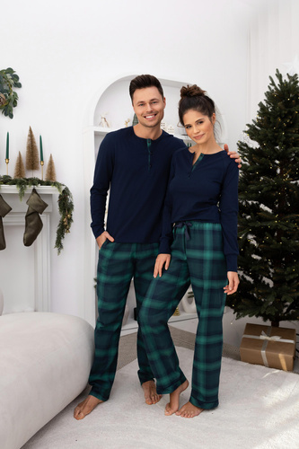 Sensis Luke – męska piżama bawełniana z długimi spodniami w kratkę