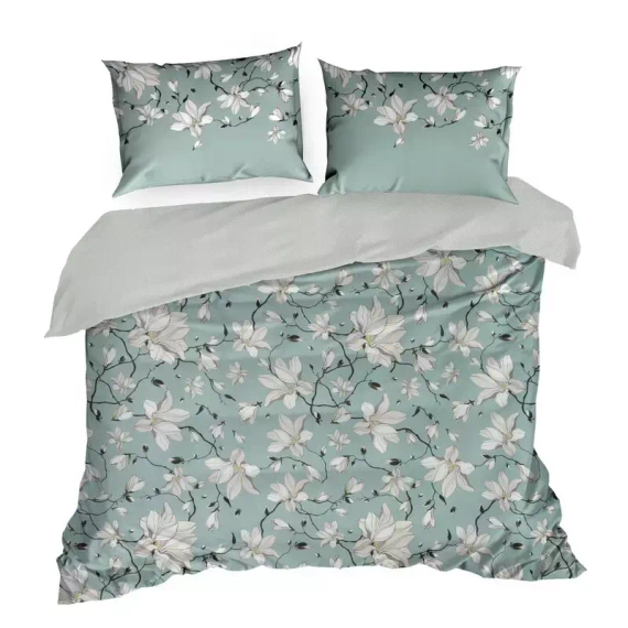 Pościel satynowa Spring 04 Kwiaty Eurofirany miętowy