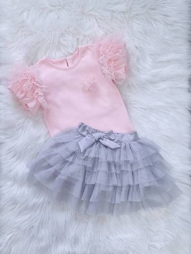 Bluzka dziecięca Inez krótki rękaw Bambarillo pudrowy róż