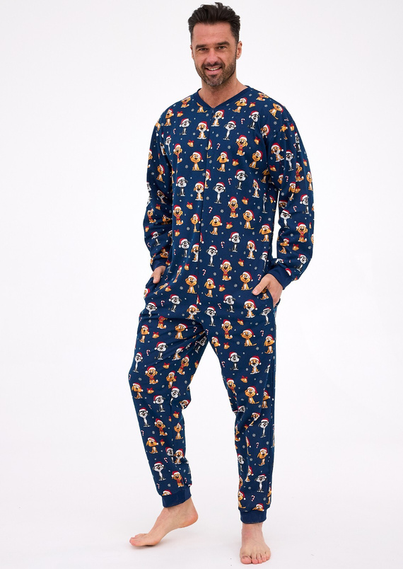 196/295 Cornette Dog 2 Christmas – męski kombinezon świąteczny, bawełna, granatowy