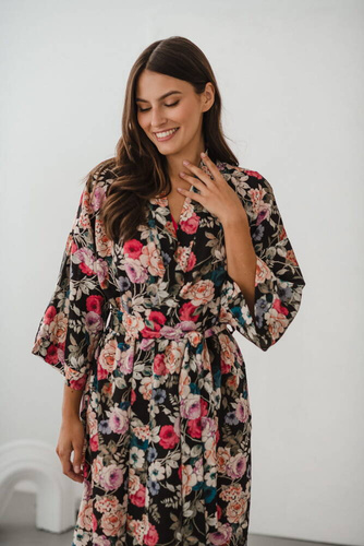 Szlafrok bambusowy z lnem Garden Milk&Love 