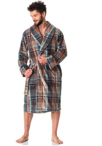 Szlafrok męski MGL 421 Key - brązowy-kratka