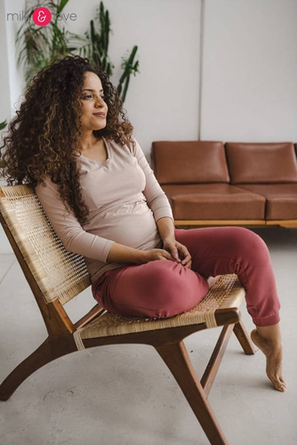 Bluzka do karmienia i ciążowa z dekoltem w serek Milk Shirt beżowy 