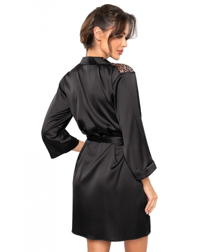 Szlafrok Donna Sabrina – satynowy peniuar z koronką i wiązaniem w talii