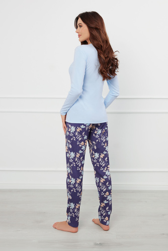 Piżama Damska długi rękaw, długie spodnie Pulia Italian Fashion - niebieski/druk