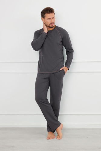 Piżama Męska długi rękaw, długie spodnie Salomon talian Fashion - grafitowy/miodowy 