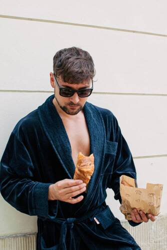 712 Welur szlafrok męski De lafense - granatowy