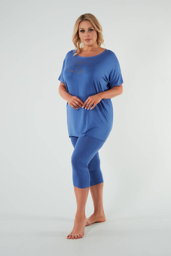 Piżama Damska krótki rękaw, 3/4 spodnie Natura Italian Fashion - niebieski 