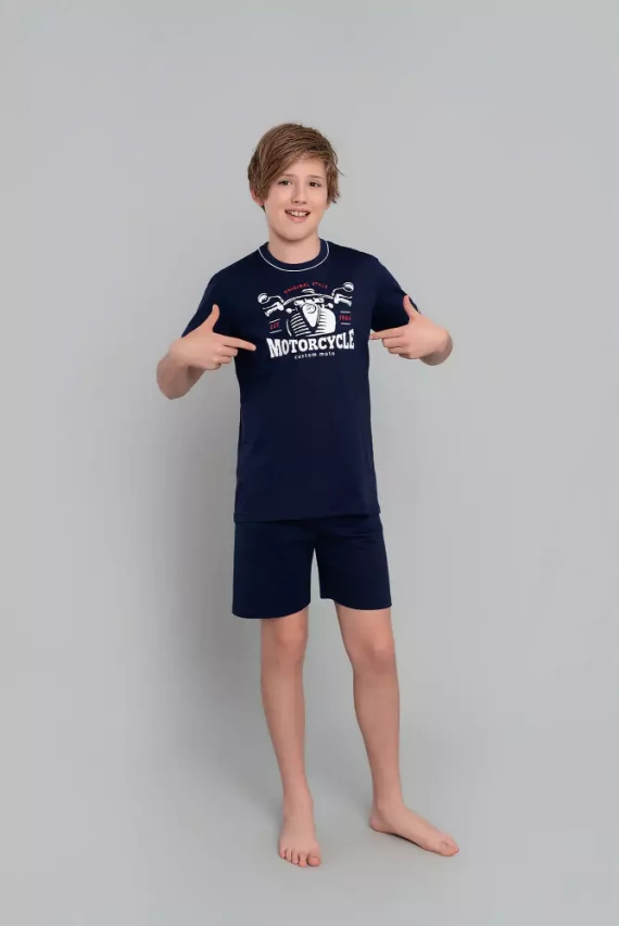 Piżama chłopięca krótki rękaw, spodnie Gibson Italian Fashion- granat