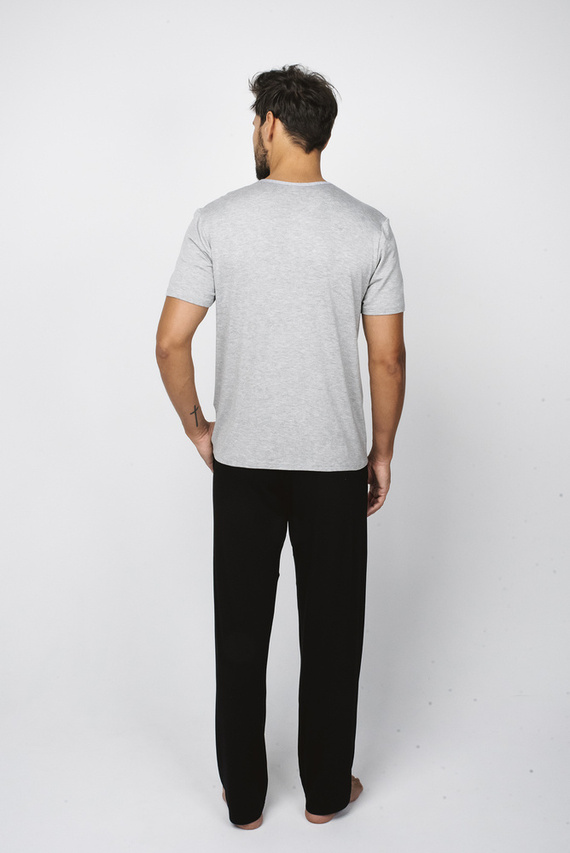 Piżama Męska z krótkim rękawem i długimi spodniami Dallas Italian Fashion - melanż/czarny