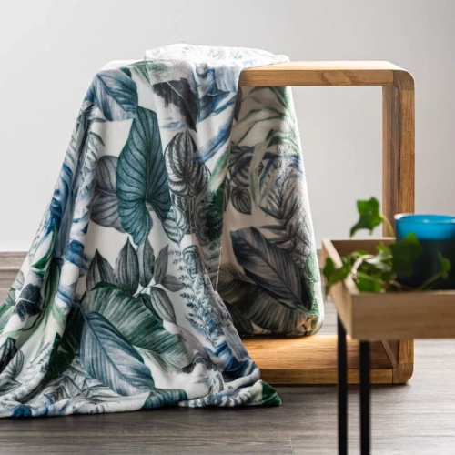 Koc narzuta liście Davos 2 Eurofirany zielony srebrny