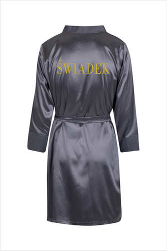 Szlafrok męski satynowy Świadek ByShelly - grafitowy/złoty