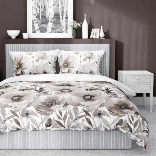 Pościel satynowa kwiaty 4923 B Home Satin Detexpol beżowy  