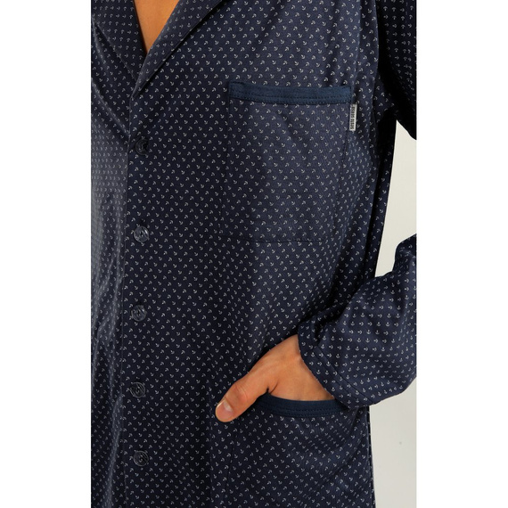 Bawełniana piżama męska, rozpinana Sesto Senso - kotwiczki granatowy