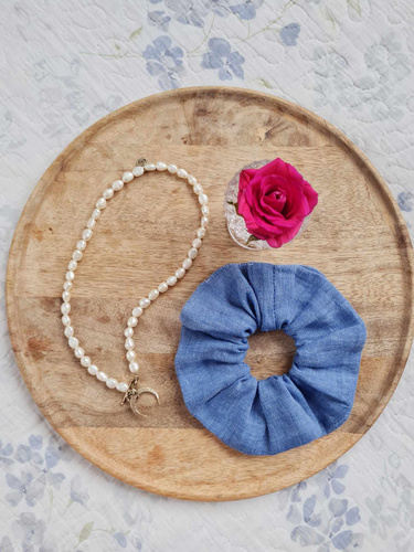 Gumka do włosów GL scrunchie lniana Marija - niebieski