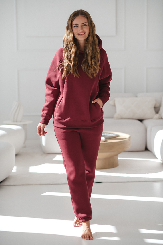 Motherhood Milk&Love – bluza ciążowa oversize z zamkami do karmienia, burgundowa bawełna z meszkiem