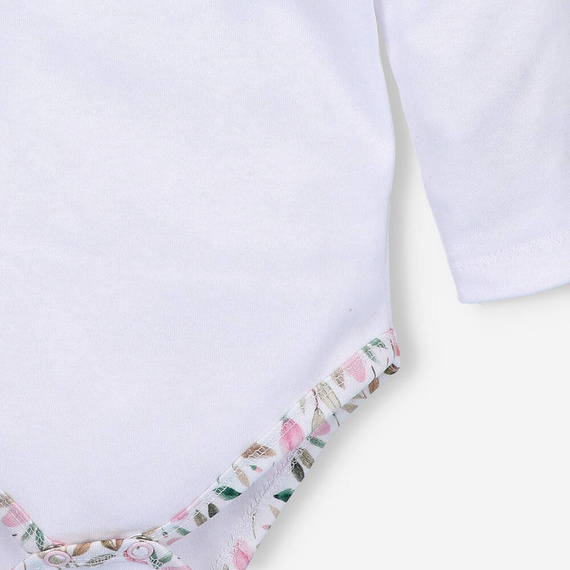 Body z bawełny organicznej Pink Flowers Nini biały