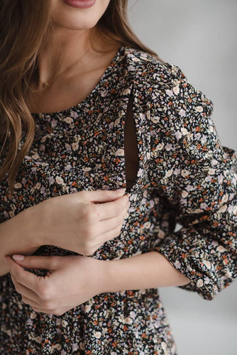 Sukienka ciążowa i do karmienia Lovely Dress Milk&Love  czarna w kwiatuszki