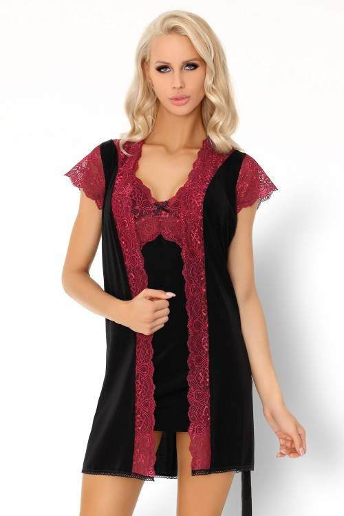 Szlafrok damski Kumiko LC 90428 Pink Rosses Collection LivCo Corsetti