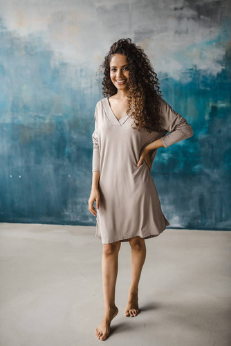 Bambusowa koszula nocna ciążowa i do karmienia długi rękaw Moon Milk&Love beżowy 