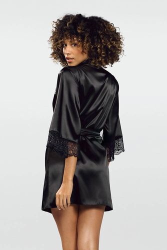 Belinda Satynowy Szlafrok Damski DKaren - czarna 