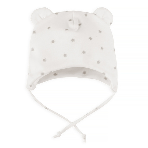 Czapka niemowlęca wiązana Hello Pinokio - ecru słoneczka