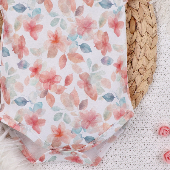 Body dla dziewczynki, krótki rękaw Kolorowe kwiatki Nini druk