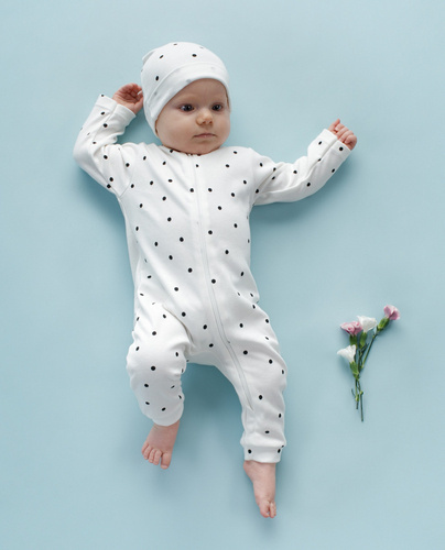 Pajac zapinany na zamek, bez stópek Tres Bien Pinokio - ecru groszki