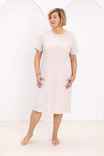 Koszula nocna 169 Regina beżowa – bawełniana, z kwiatowym wzorem, półokrągły dekolt, krótki rękaw