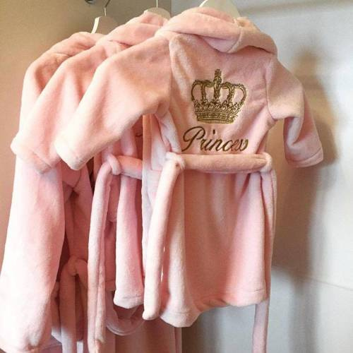 Szlafrok dziecięcy polarowy Princess + korona ByShelly - jasny różowy/złoty