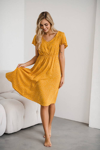 Sukienka ciążowa i do karmienia Lovely Dress Midi Milk&Love musztardowy w groszki