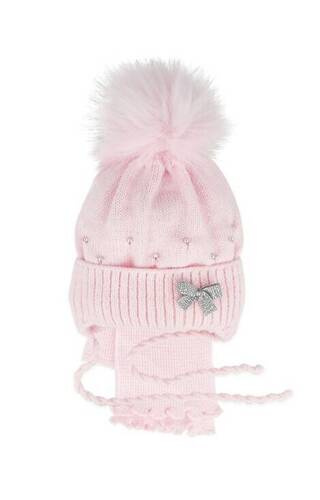 Komplet czapka+szalik 48-302 AJS jasny różowy