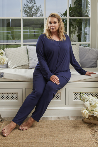Piżama Damska długi rękaw, długie spodnie Song Italian Fashion - granatowy
