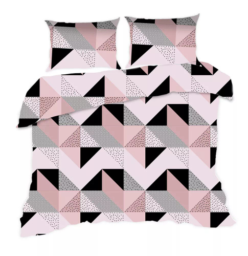 Komplet pościeli bawełnianej Classic E24 Karo 1840N geometria pudrowa czarna – 100% bawełna, mocny splot, 2 elementy