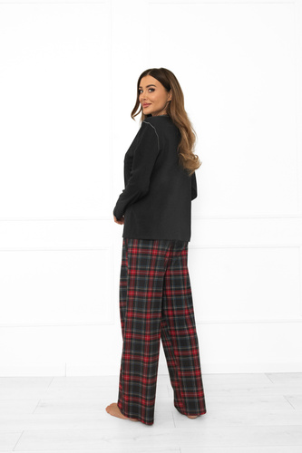 Piżama damska Rozana Italian Fashion ciemny melanż 100% bawełna, długi rękaw , spodnie w kratę