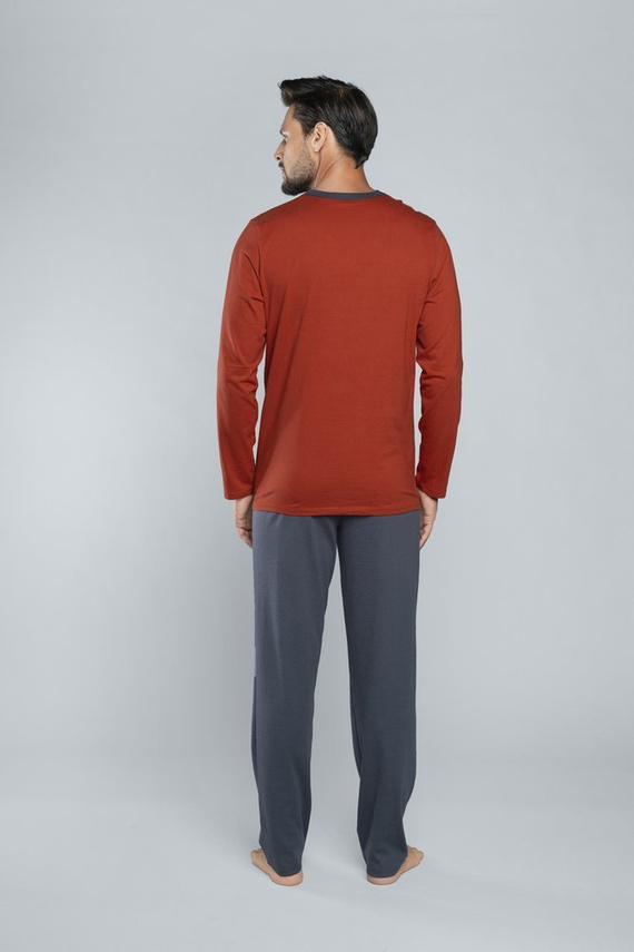 Piżama męska długi rękaw, spodnie Lion Italian Fashion - rudy/grafit