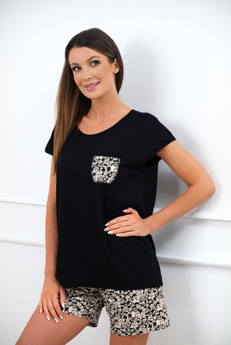 Piżama Damska krótki rękaw, spodenki Birma Italian Fashion - czarny